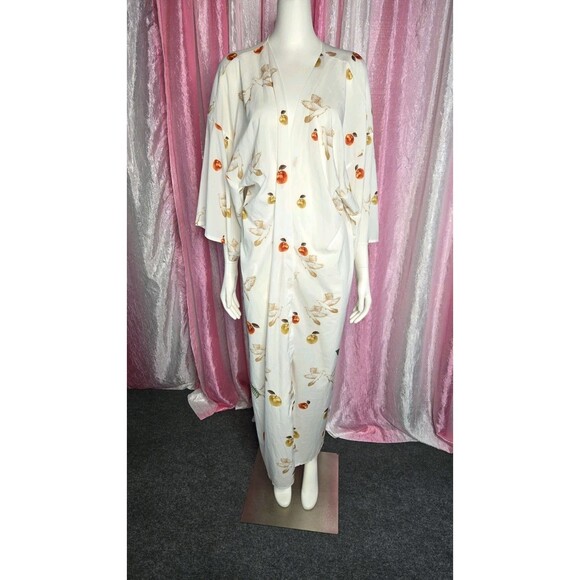 Art Beautiful White Tree Bird Tropical Kimono Maxi Robe One Size - Picture 2 of 16
